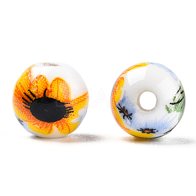 Floral Printed Porcelain Beads PORC-E021-01B-1