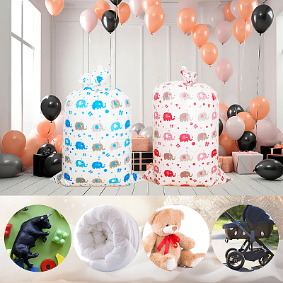 2Pcs 2 Colors Christmas Rectangle Plastic Elephant Print Gift Storage Big Bags ABAG-WH20010-07-1