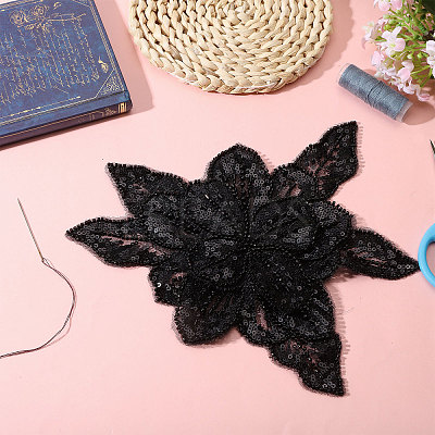 2Pcs Fabric with Tube Beads and Pearl Beads & Sequins Patches DIY-PH0038-13A-1
