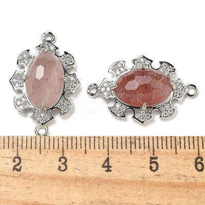Natural Strawberry Quartz Faceted Oval Connector Charms G-G181-06P-05-1