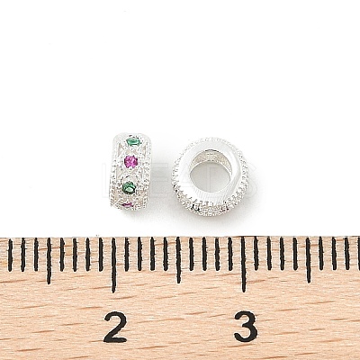 Brass Micro Pave Cubic Zirconia Rondelle European Beads KK-P297-04A-S-1
