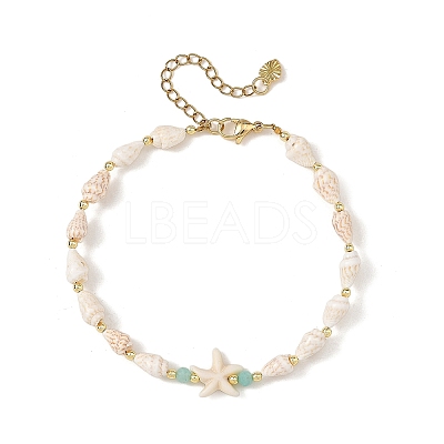 2Pcs 2 Styles Summer Beach Natural Sea Shell Conch & Synthetic Turquoise Beaded Anklet Sets for Women AJEW-AN00886-1