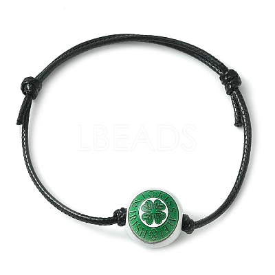 Saint Patrick's Day Wood Round Braided Beaded Bracelets BJEW-JB09595-1
