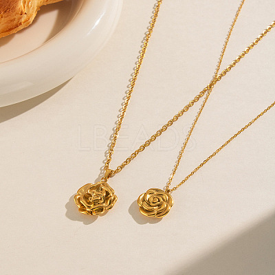 304 Stainless Steel Vintage 3D Rose Flower Pendant Necklaces for Women AM0132-1