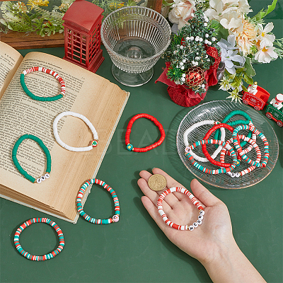 14Pcs 2 Sets Christmas Theme Polymer Clay Heishi Beaded Stretch Bracelets BJEW-ME0001-17B-1