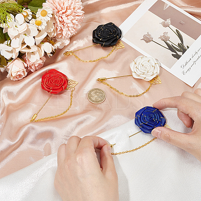 4Pcs 4 Colors Rose Polyester Lapel Pin Brooches for Men JEWB-FG0001-20-1