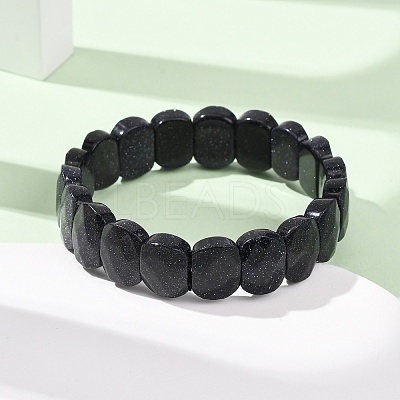 Synthetic Blue Goldstone Beaded Stretch Bracelets for Unisex G-K303-01B-1