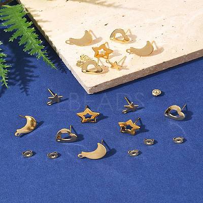 16Pcs 4 Styles 304 Stainless Steel Stud Earring Findings STAS-FS0001-85G-1