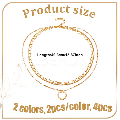 4Pcs 2 Colors Iron & Alloy 3 Layer Twisted Ring Pendant Necklaces for Women NJEW-HY0001-26-1