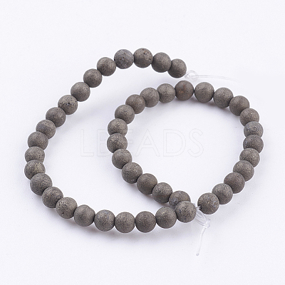 Natural Pyrite Beads Strands G-P303-03-10mm-16-1