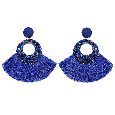 Bohemian Style Acrylic & Polyester Fan Tassel Stud Earrings FS-WGB5BEF-06-1