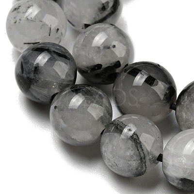 Grade A Natural Tourmalinated Quartz/Black Rutilated Quartz Beads Strands G-R494-A06-03-1