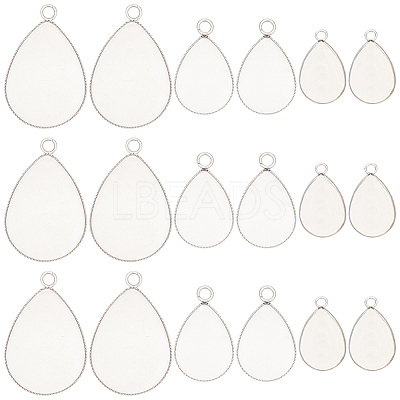 60Pcs 3 Styles 304 Stainless Steel Pendant Cabochon Settings STAS-SC0006-17-1