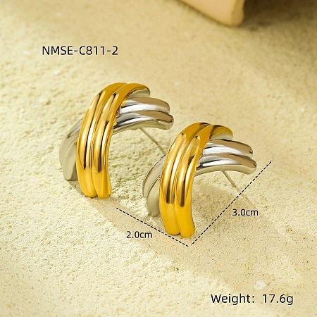 304 Stainless Steel Two Tone Stud Earrings FS-WG8A1D7-09-1