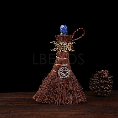 Witch Broom Hemp Palm with Natural Gemstone Witch Brooms PW-WGFF7F8-04-1