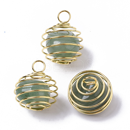 Iron Wrap-around Spiral Bead Cage Pendants IFIN-R239-09G-1