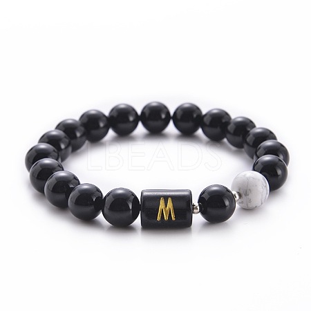 10MM Natural Black Onyx(Dyed & Heated) and Howlite Beaded Stretch Bracelets RH2290-13-1