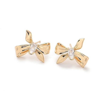 Brass Clear Cubic Zirconia Stud Earrings Finding for Women KK-A244-13B-G-1