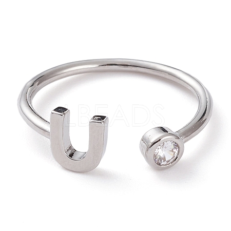 Brass Micro Pave Clear Cubic Zirconia Cuff Rings RJEW-J074-01P-U-1