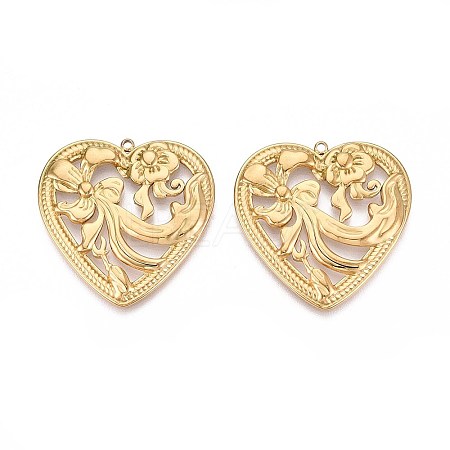 304 Stainless Steel Hollow Flower Heart Pendants STAS-T067-40G-1
