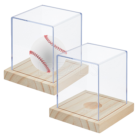 Acrylic Baseball Display Cases with Wooden Base ODIS-WH0081-16-1