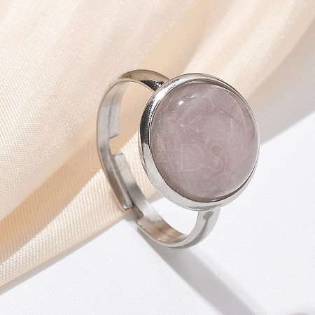 Half Round Natural Rose Quartz Finger Rings X-RJEW-M062-01P-17-1