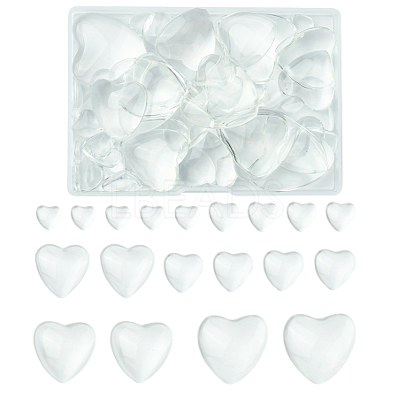 48Pcs 6 Styles Transparent Heart Glass Cabochons GGLA-FS0001-07-1