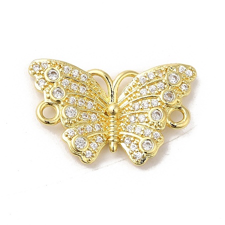 Rack Plating Brass Pave Clear Cubic Zirconia Connector Charms KK-K377-49G-1