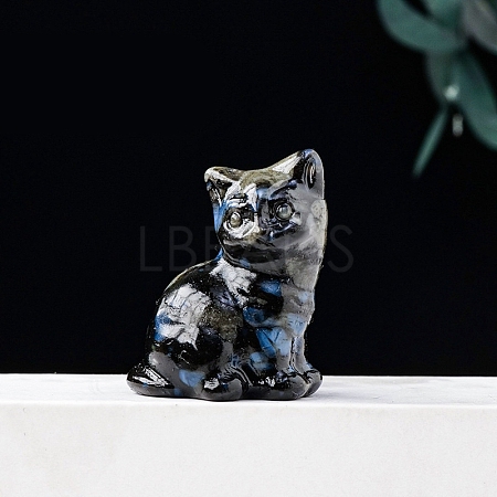 Natural Labradorite Carved Healing Lucky Cat Figurines PW-WG42682-03-1