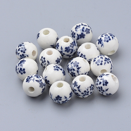 Handmade Printed Porcelain Beads X1-PORC-Q201-12mm-4-1