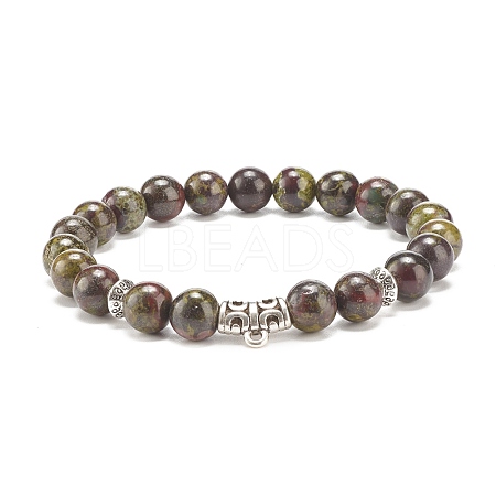 Natural Dragon Blood Stretch Bracelet with Alloy Beads BJEW-JB08017-05-1