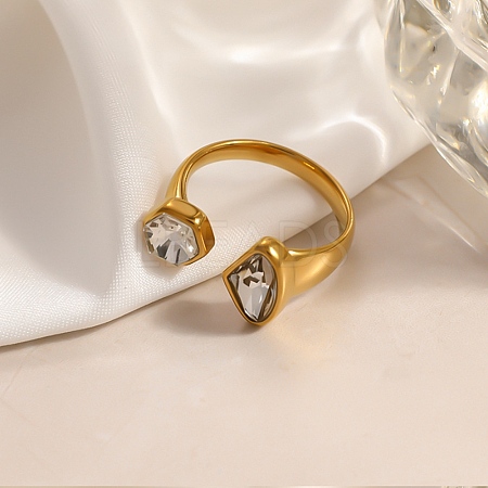 304 Stainless Steel Cubic Zirconia Cuff Open Ring for Women CU-CBACD1D-01G-01-1