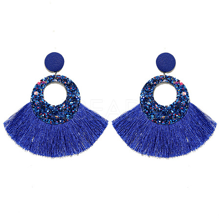 Bohemian Style Acrylic & Polyester Fan Tassel Stud Earrings FS-WGB5BEF-06-1