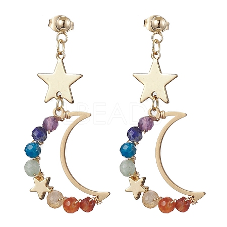 7 Chakra Gemstone Dangle Stud Earrings EJEW-TA00505-1