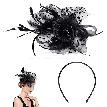 Polyester Mesh Veil Hair Bands OHAR-WH0034-12A-1