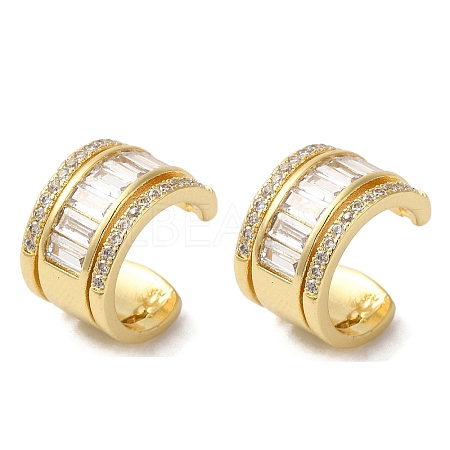 Brass Micro Pave Clear Cubic Zirconia Cuff Earrings for Women EJEW-B057-04G-1