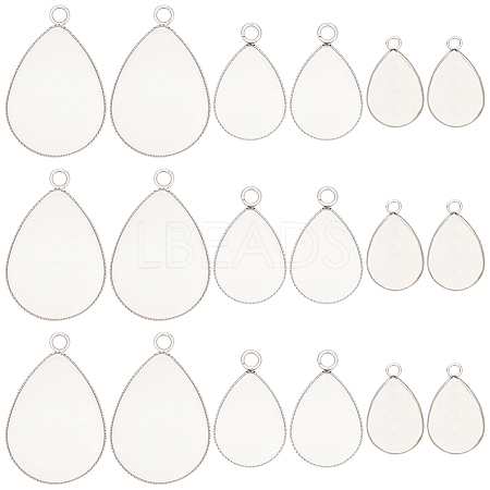60Pcs 3 Styles 304 Stainless Steel Pendant Cabochon Settings STAS-SC0006-17-1