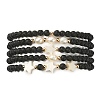 5Pcs 5 Style Natural Lava Rock & Pearl & Shell Star Beaded Stretch Bracelets Set BJEW-JB09495-03-3