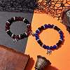 2Pcs 10mm Round Blue Cat Eye & Red Glass & Black Glass Beaded Stretch Bracelet Sets for Lover BJEW-JB10325-04-2