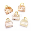 Natural Cherry Blossom Agate Brass Pendants KK-E274-01G-03-1