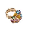Flower Alloy with Rhinestone Enamel Finger Rings for Women FS-WG3A5AD-01-5