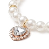 Acrylic Pearl Round Beaded Stretch Bracelet with Alloy Rhinestone Heart Charms for Women BJEW-JB09232-3