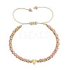Adjustable Faceted Glass & Heart Brass Bead Braided Bracelets RF4294-1-1