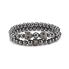 2Pcs 2 Style Synthetic Hematite Stretch Bracelets Sets BJEW-SZ0002-50B-1