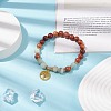 Natural Flower Amazonite & Wood & Synthetic Hematite Stretch Bracelet with Brass Tree of Life BJEW-JB08405-2