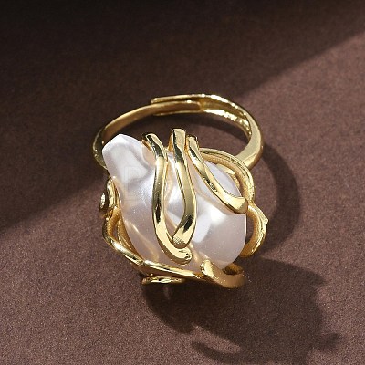 ABS Plastic Pearl Finger Rings RJEW-L128-01G-1
