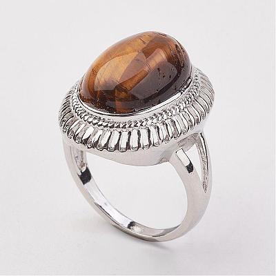 Natural Tiger Eye Finger Rings RJEW-P122-13-1