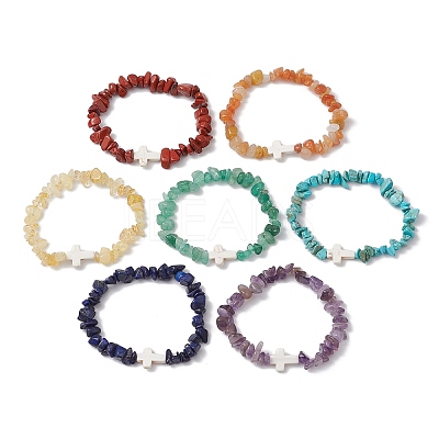 7Pcs Gmestone Chips Stretch Bracelets for Women BJEW-JB11405-1