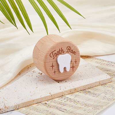 Round Printed Wood Baby Tooth Keepsake Cases with Lids CON-WH0099-75C-1