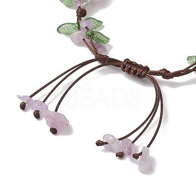 Electroplated Natural Lavender Amethyst Chip Bead Braided Bead Bracelets for Women BJEW-TA00610-02-1